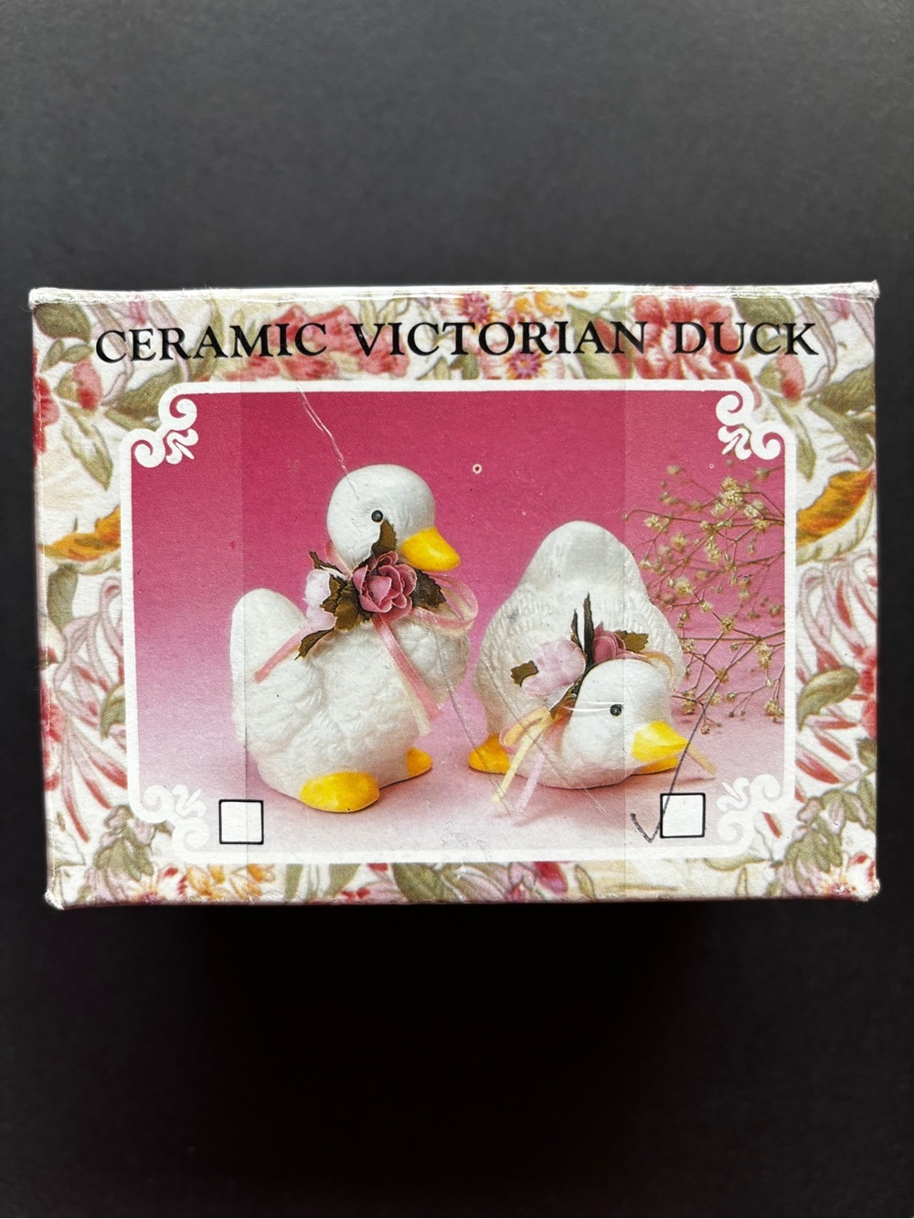 Vintage Ceramic Duck Figurine | Pink Floral Bow | Taiwan NIB - Picture 2 of 10
